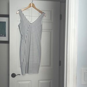 Aqua Black/ White Stripe Body Con Dress
